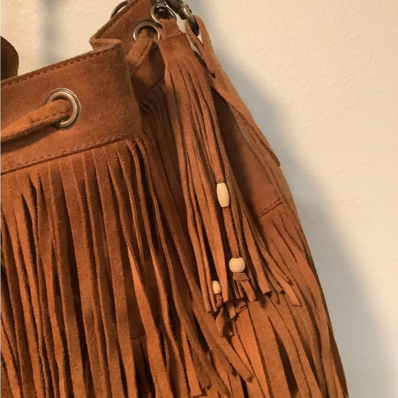 Frye and Co. Phoebe fringed leather suede boho bucket drawstring western bag - Picture 4 of 16